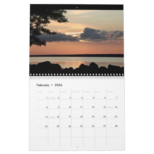 Sylvan Beach Sunsets Calendar カレンダー (2月 2026)