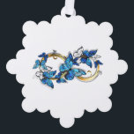 Symbol Infinity of Blue Morpho Butterflies オーナメントカード<br><div class="desc">Symbol infinity of gold,  decorated with realistic blue butterflies morpho on a white background. Design with butterflies. Morpho. Design with blue butterflies morpho.</div>