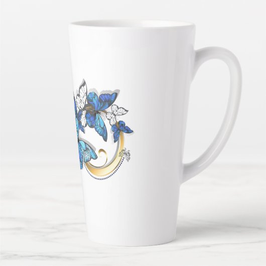 Symbol Infinity of Blue Morpho Butterflies カフェラテマグ (右)