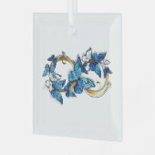Symbol Infinity of Blue Morpho Butterflies ガラスオーナメント (正面左)
