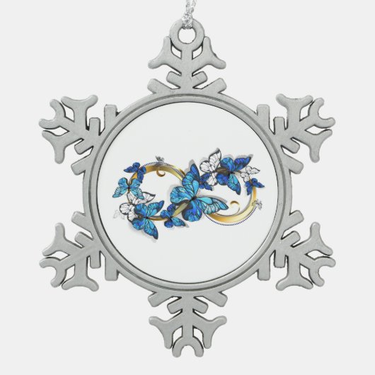 Symbol Infinity of Blue Morpho Butterflies スノーフレークピューターオーナメント (正面)