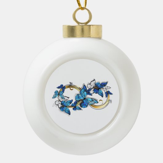 Symbol Infinity of Blue Morpho Butterflies セラミックボールオーナメント (正面)