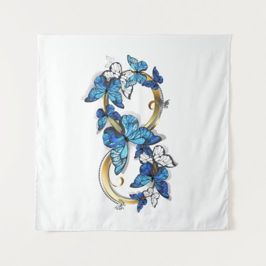 Symbol Infinity of Blue Morpho Butterflies タペストリー (正面(横))