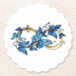 Symbol Infinity of Blue Morpho Butterflies ペーパーコースター<br><div class="desc">Symbol infinity of gold,  decorated with realistic blue butterflies morpho on a white background. Design with butterflies. Morpho. Design with blue butterflies morpho.</div>