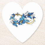 Symbol Infinity of Blue Morpho Butterflies ペーパーコースター<br><div class="desc">Symbol infinity of gold,  decorated with realistic blue butterflies morpho on a white background. Design with butterflies. Morpho. Design with blue butterflies morpho.</div>