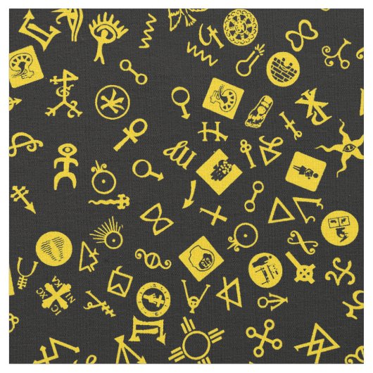 Symbolicon Yellow on Black ファブリック (クローズアップ)