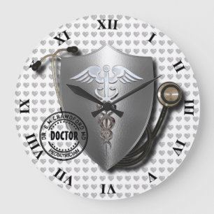 Symbols Caduceus Stethoscopeおよびスタンプ博士 ラージ壁時計