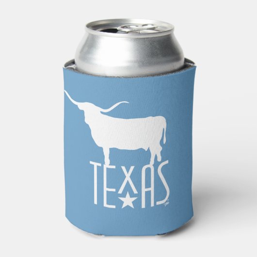 Symbols of Texas, Longhorn, blue 缶クーラー (缶正面)