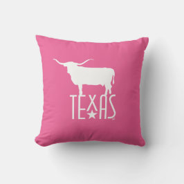 Symbols of Texas, Longhorn white, pink background クッション