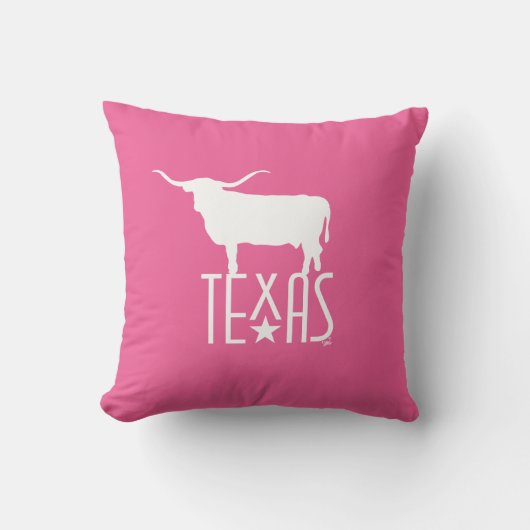 Symbols of Texas, Longhorn white, pink background クッション (正面)