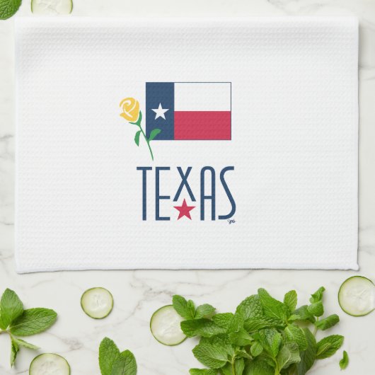 Symbols of Texas, Texas Flag and Yellow Rose Glass キッチンタオル (折り畳み)