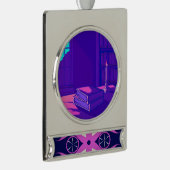 Symmetrical Abstract Pattern in Purple and White シルバープレートバナーオーナメント (右)