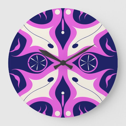 Symmetrical Abstract Pattern in Purple and White ラージ壁時計 (正面)