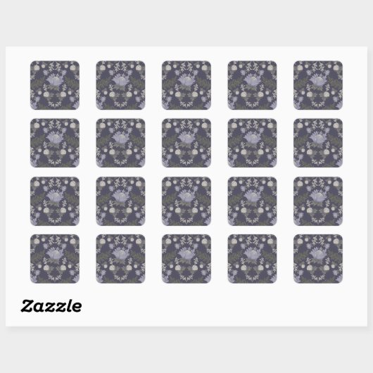 Symmetrical dark purple floral pattern スクエアシール (シート)