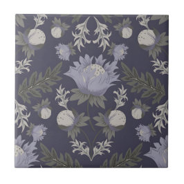 Symmetrical dark purple floral pattern タイル