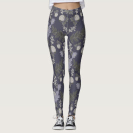 Symmetrical dark purple floral pattern レギンス