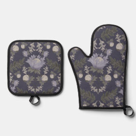 Symmetrical dark purple floral pattern 鍋つかみ&鍋敷きセット