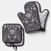 Symmetrical dark purple floral pattern 鍋つかみ&鍋敷きセット (正面/裏面)
