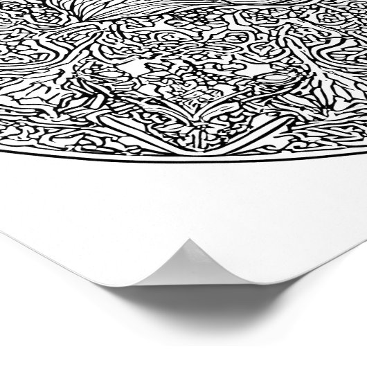 Symmetrical Fox Christmas Mandala Template ポスター (角)