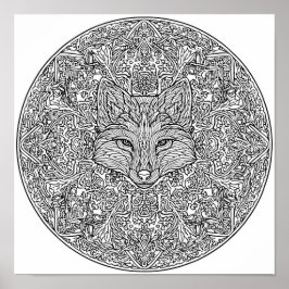 Symmetrical Fox Christmas Mandala Template ポスター