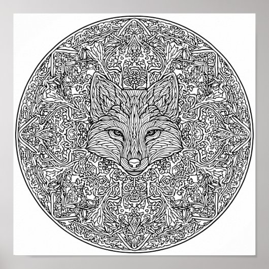 Symmetrical Fox Christmas Mandala Template ポスター (正面)