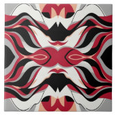 Symmetrical Red and Black Abstract Flow Pattern タイル (正面)