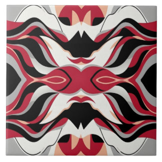 Symmetrical Red and Black Abstract Flow Pattern タイル