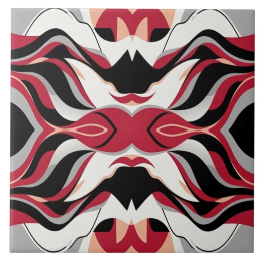 Symmetrical Red and Black Abstract Flow Pattern タイル (正面)