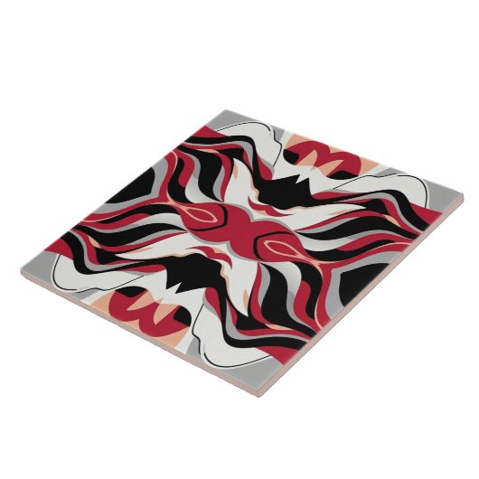 Symmetrical Red and Black Abstract Flow Pattern タイル (側面)