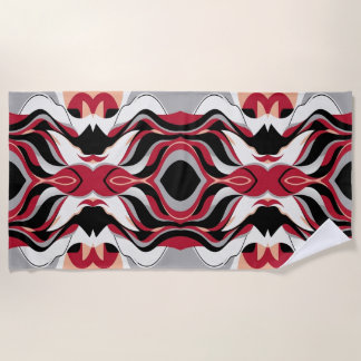 Symmetrical Red and Black Abstract Flow Pattern ビーチタオル