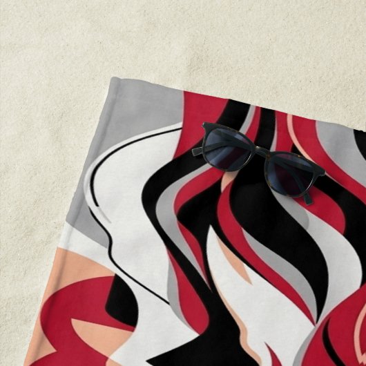 Symmetrical Red and Black Abstract Flow Pattern ビーチタオル (インサイチュ)