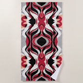 Symmetrical Red and Black Abstract Flow Pattern ビーチタオル (正面)