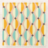 Symmetrical retro pattern with interlocking teal ガラスコースター (正面)