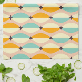 Symmetrical retro pattern with interlocking teal キッチンタオル