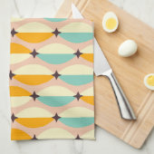 Symmetrical retro pattern with interlocking teal キッチンタオル (四つ折り)