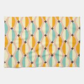 Symmetrical retro pattern with interlocking teal キッチンタオル (横)