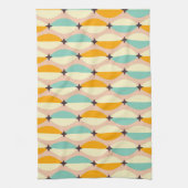 Symmetrical retro pattern with interlocking teal キッチンタオル (縦)