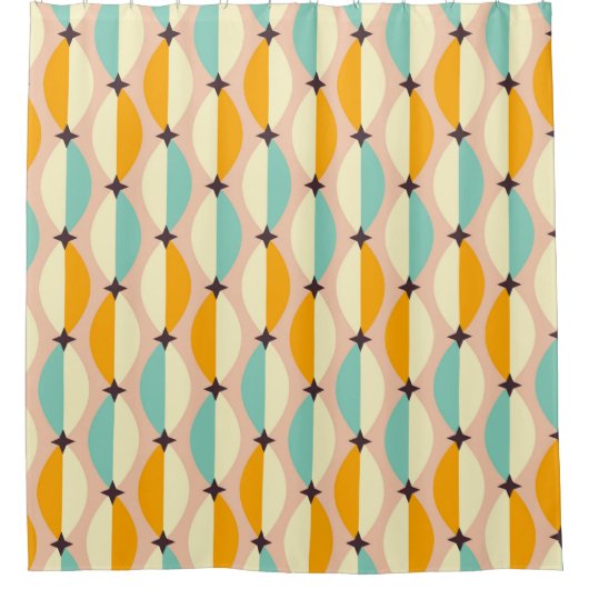 Symmetrical retro pattern with interlocking teal シャワーカーテン (正面)