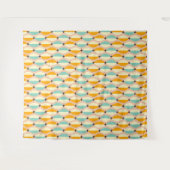 Symmetrical retro pattern with interlocking teal タペストリー (正面(横))