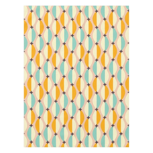 Symmetrical retro pattern with interlocking teal テーブルクロス (正面)