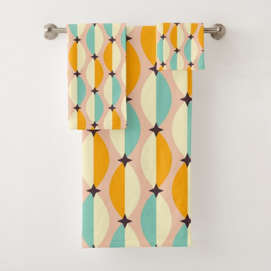 Symmetrical retro pattern with interlocking teal バスタオルセット (インサイチュ)