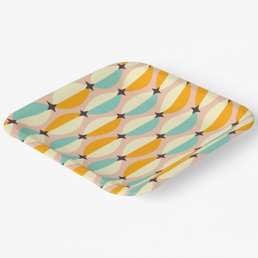 Symmetrical retro pattern with interlocking teal ペーパープレート (傾斜あり)