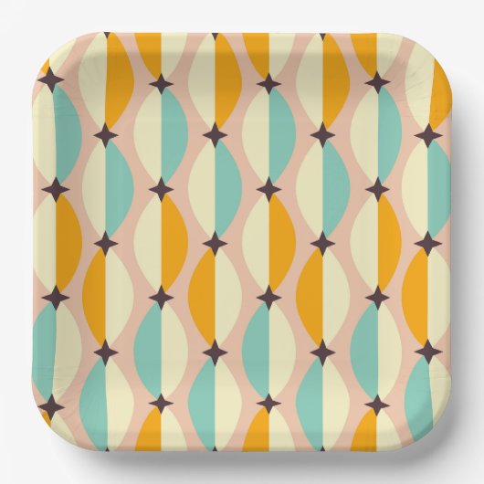 Symmetrical retro pattern with interlocking teal ペーパープレート (正面)