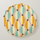 Symmetrical retro pattern with interlocking teal ラウンドクッション (裏面)