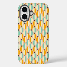 Symmetrical retro pattern with interlocking teal iPhone 16ケース