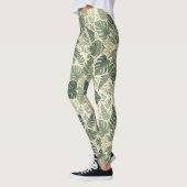 Symmetrical Sage Green Monstera Leaves  レギンス (左)