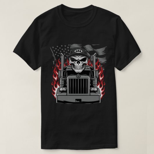 Symmetrical Skull and Truck with Grayscale Flag Tシャツ (デザイン正面)