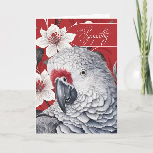 Sympathy African Grey Parrot Red and White Lilies カード (正面)