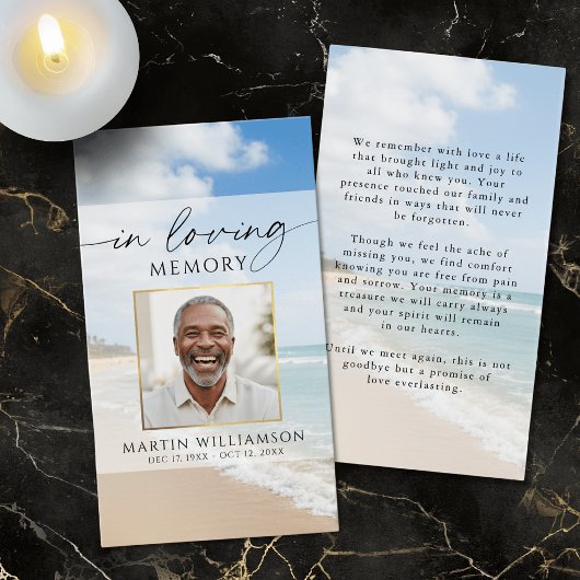 Sympathy Beach In Loving Memory Photo Prayer Card
