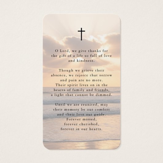 Sympathy Beach Sunset Cross Photo Prayer Card (裏面)
